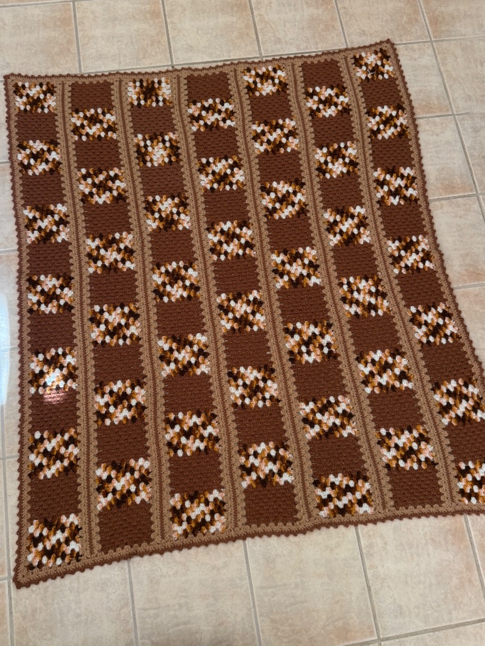 Handmade Crochet Afghan Blanket Brown Tan Granny Patchwork Large Couch Throw 70 - Picture 2 of 4